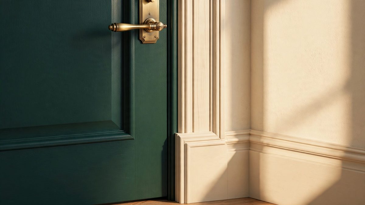 Door casing and baseboard finished in detail